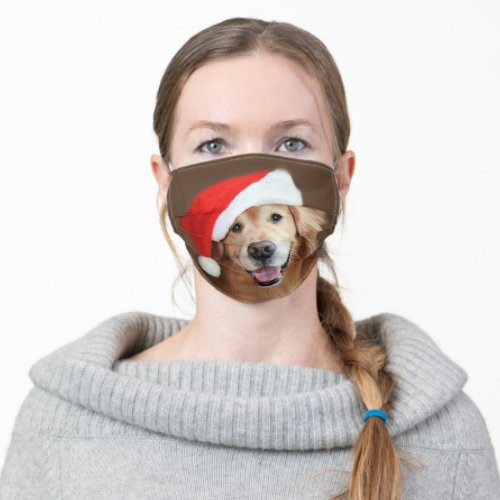 Golden Retriever Dog With Red Santa Hat Christmas Adult Cloth Face Mask