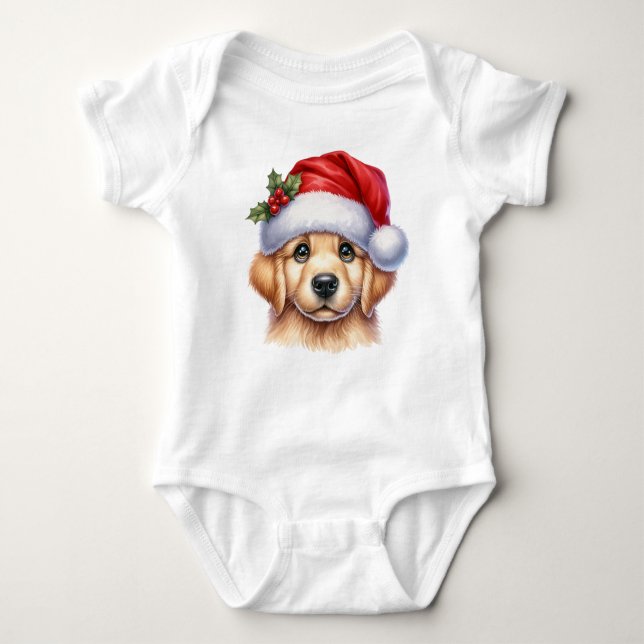 Golden Retriever Dog with Santa Claus Style-82535 Baby Bodysuit (Front)