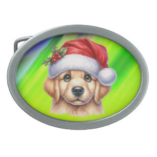 Golden Retriever Dog with Santa Claus Style-82535 Belt Buckle