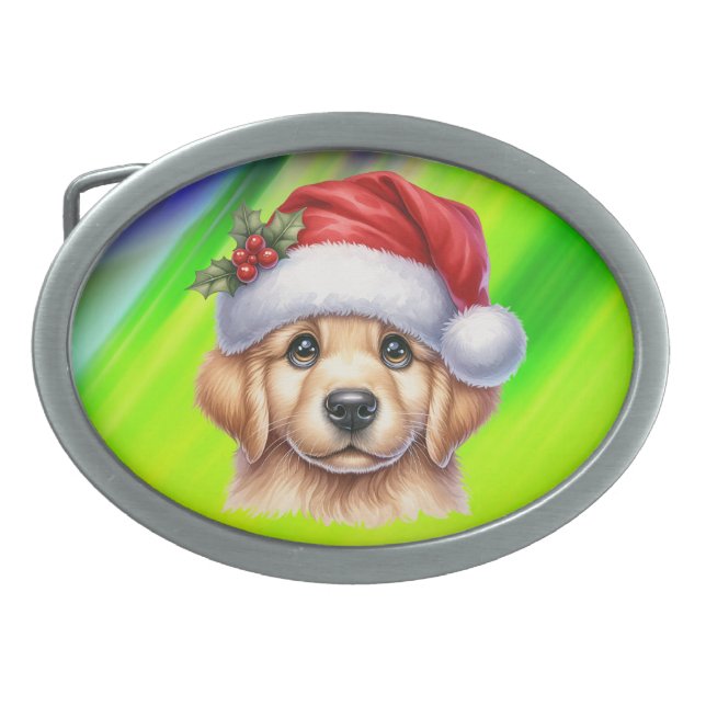 Golden Retriever Dog with Santa Claus Style-82535 Belt Buckle (Front)