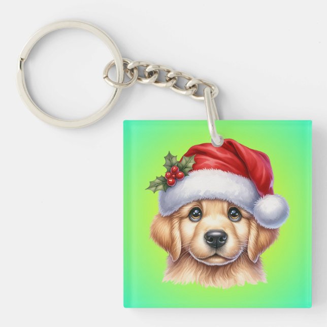 Golden Retriever Dog with Santa Claus Style-82535  Keychain (Front)