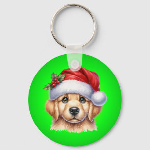 Golden Retriever Dog with Santa Claus Style-82535  Keychain