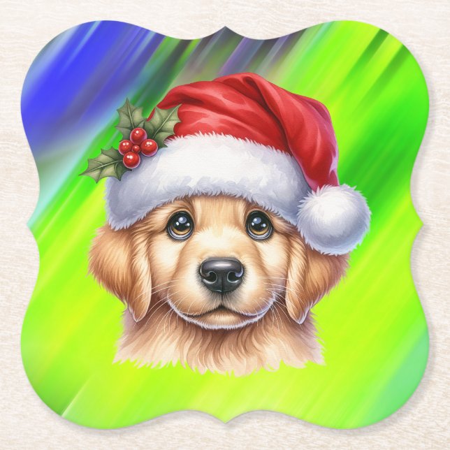 Golden Retriever Dog with Santa Claus Style-82535 Paper Coaster (Front)