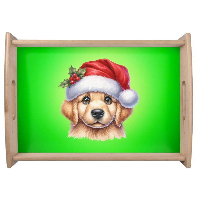 Golden Retriever Dog with Santa Claus Style-82535 Serving Tray (Front)