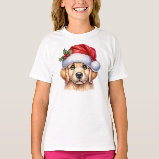 Golden Retriever Dog with Santa Claus Style-82535  T-Shirt (Front)