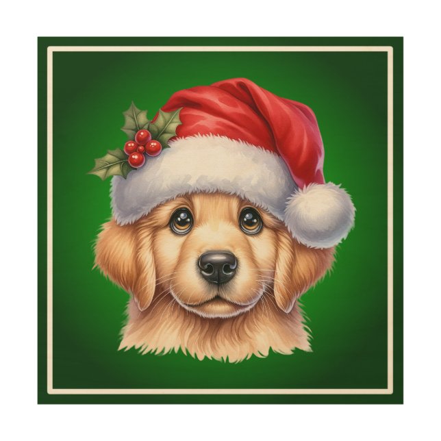 Golden Retriever Dog with Santa Claus Style-82535 Wood Wall Art (Front)