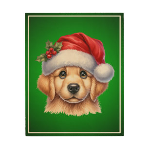 Golden Retriever Dog with Santa Claus Style-82535 Wood Wall Art