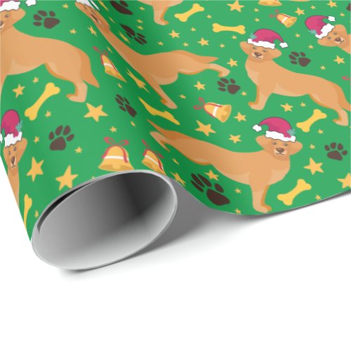 Golden Retriever Dog With Santa Hat Christmas Wrapping Paper