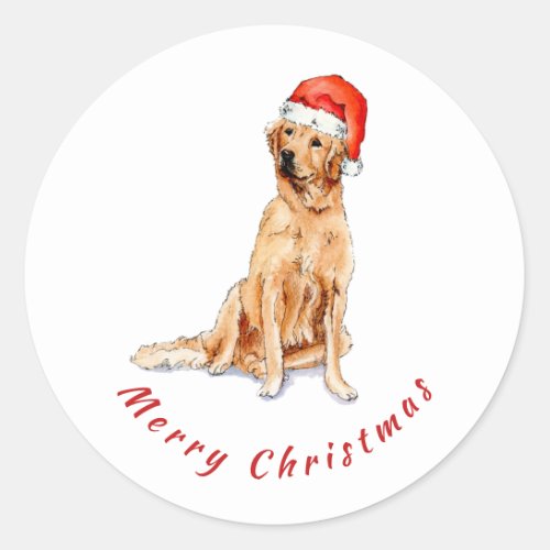 Golden retriever dog with Santa hat Classic Round Sticker
