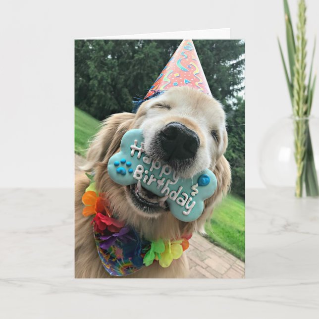 Golden Retriever Dog With Treat Happy Birthday Card (Front)