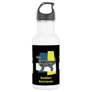 Golden Retriever Dog Yellow & Blue Grid Stainless Steel Water Bottle