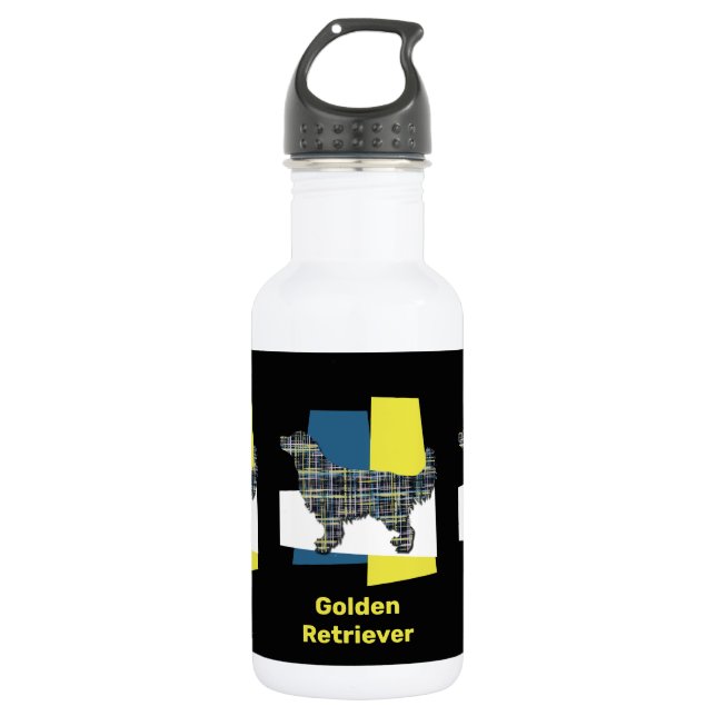 Golden Retriever Dog Yellow & Blue Grid Stainless Steel Water Bottle (Front)