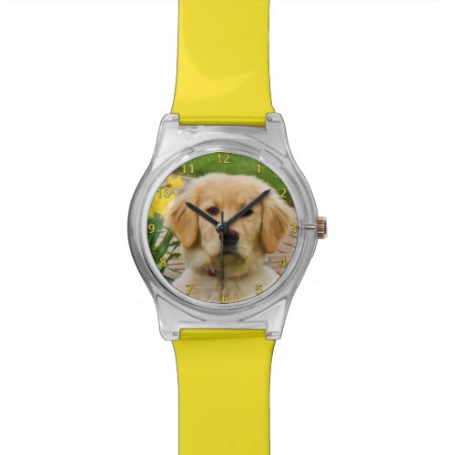 Golden Retriever Dog, Yellow Daffodils Watch