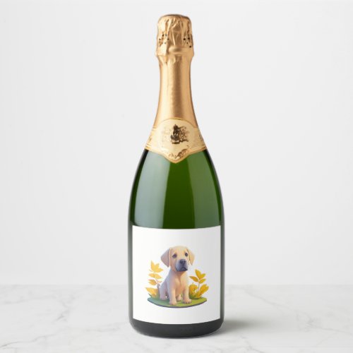 Golden Retriever Doggo Cute Digital Chibi Sparkling Wine Label