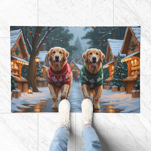 Golden Retriever Dogs Christmas Snow Holiday Doormat (Indoor)