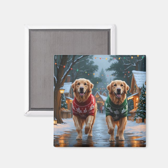 Golden Retriever Dogs Christmas Snow Holiday Magnet (Front/Back)