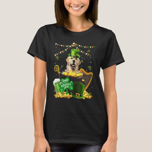 Golden Retriever Dogs Funny Irish Shamrock St T_Shirt