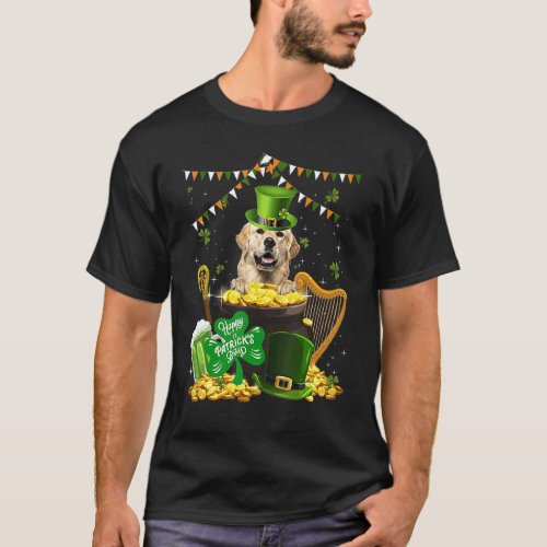 Golden Retriever Dogs Funny Irish Shamrock St T_Shirt