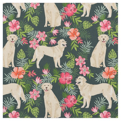 golden retriever dogs hawaiian print fabric