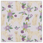 golden retriever dogs lavender florals fabric