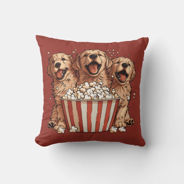 Golden Retriever Dogs Movie Popcorn Bucket Throw Pillow (Front)