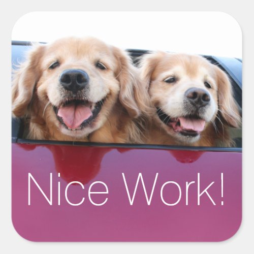 Golden Retriever Dogs Nice Work Teacher Reward Square Sticker