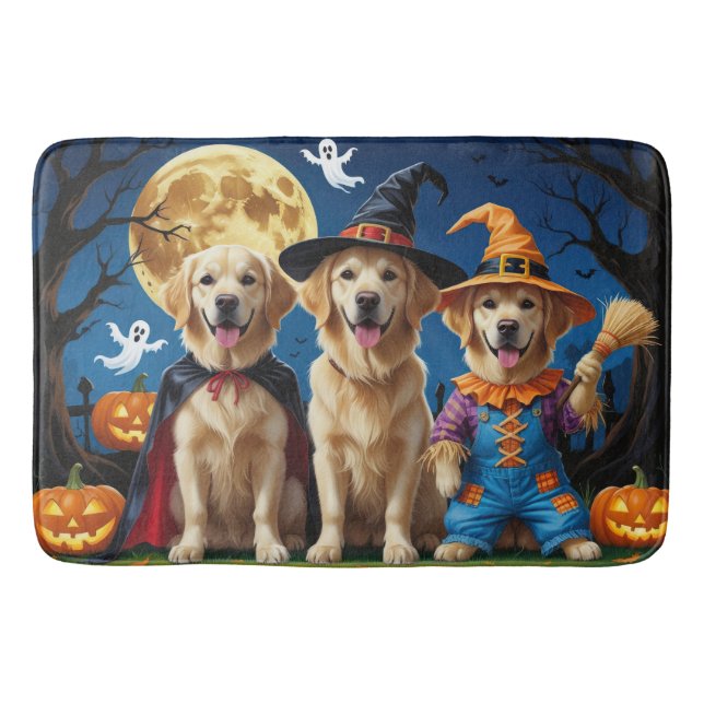 Golden Retriever Dogs Pumpkin Halloween Funny Bath Mat (Front)