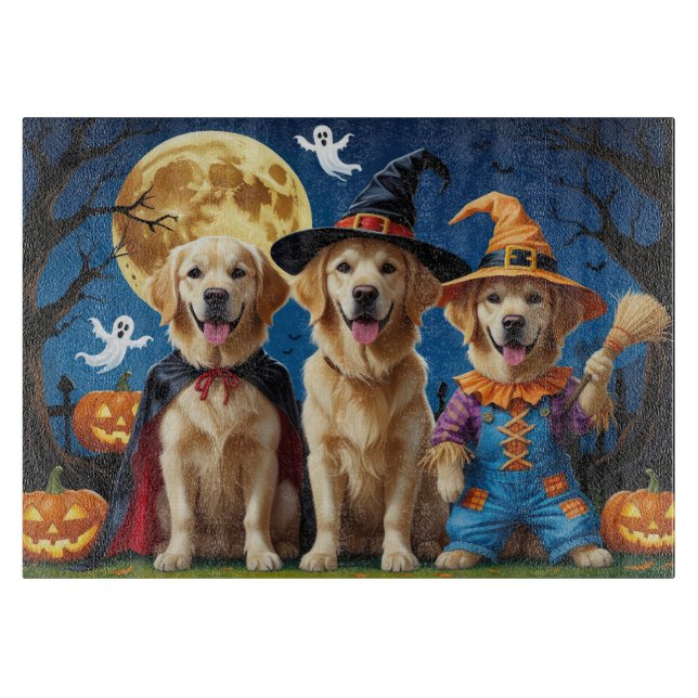 Golden Retriever Dogs Pumpkin Halloween Funny Cutting Board (Front)