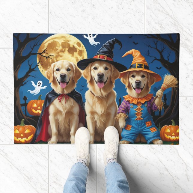 Golden Retriever Dogs Pumpkin Halloween Funny Doormat (Indoor)