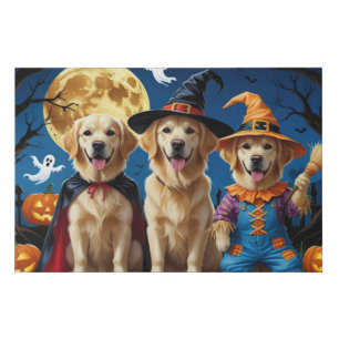Golden Retriever Dogs Pumpkin Halloween Funny Faux Canvas Print