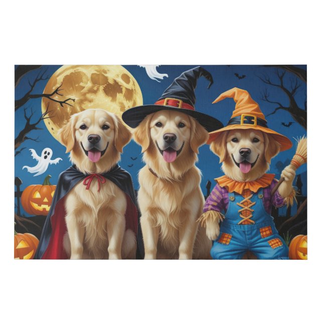 Golden Retriever Dogs Pumpkin Halloween Funny Faux Canvas Print (Front)
