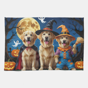 Golden Retriever Dogs Pumpkin Halloween Funny Kitchen Towel