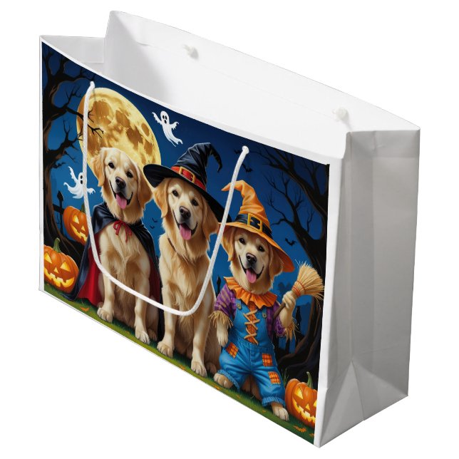 Golden Retriever Dogs Pumpkin Halloween Funny Large Gift Bag (Front Angled)
