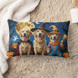 Golden Retriever Dogs Pumpkin Halloween Funny Lumbar Pillow