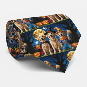 Golden Retriever Dogs Pumpkin Halloween Funny Neck Tie