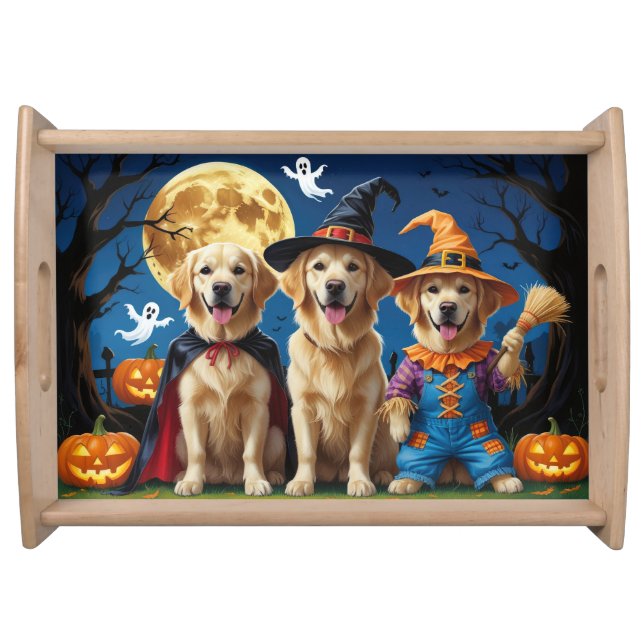 Golden Retriever Dogs Pumpkin Halloween Funny Serving Tray (Front)