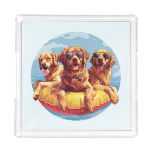Golden Retriever Dogs Summer Pool Floaties Acrylic Tray