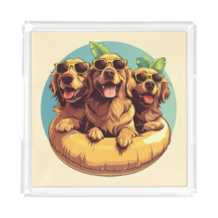 Golden Retriever Dogs Summer Pool Floaties Acrylic Tray