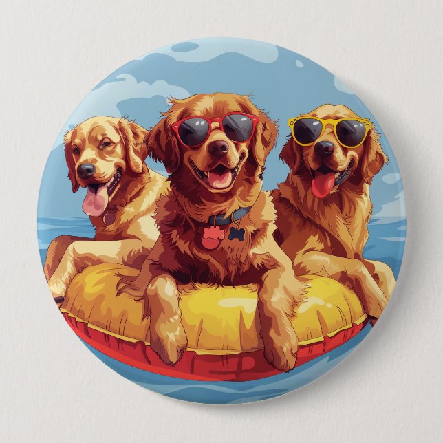 Golden Retriever Dogs Summer Pool Floaties Button (Front)