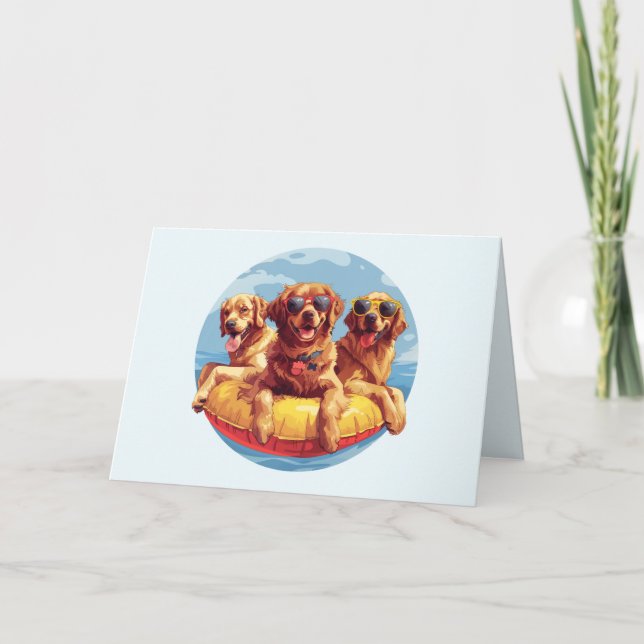 Golden Retriever Dogs Summer Pool Floaties Card (Front)