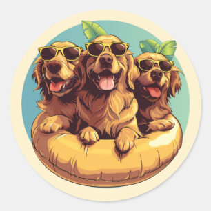 Golden Retriever Dogs Summer Pool Floaties Classic Round Sticker