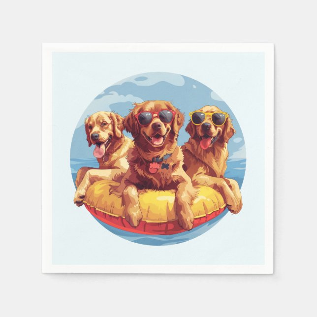 Golden Retriever Dogs Summer Pool Floaties Napkins (Front)