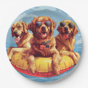 Golden Retriever Dogs Summer Pool Floaties Paper Plates