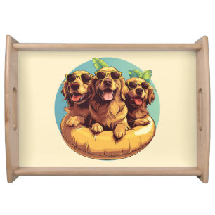 Golden Retriever Dogs Summer Pool Floaties Serving Tray
