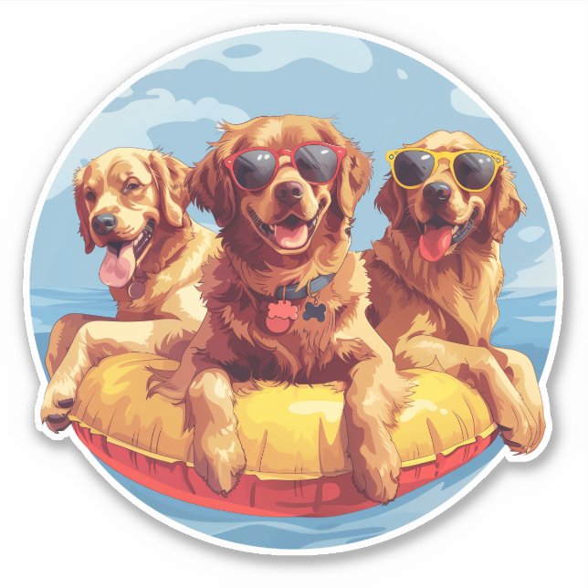 Golden Retriever Dogs Summer Pool Floaties Sticker (Front)