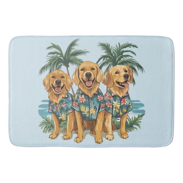 Golden Retriever Dogs Wearing Hawaiian Shirt Bath Mat (Front)
