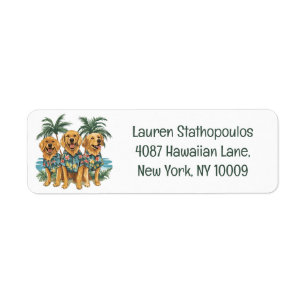 Golden Retriever Dogs Wearing Hawaiian Shirt Label
