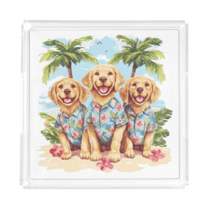 Golden Retriever Dogs Wearing Hawaiian Shirts Acrylic Tray