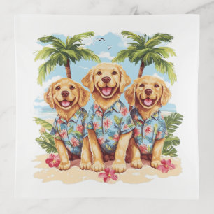 Golden Retriever Dogs Wearing Hawaiian Shirts Trinket Tray