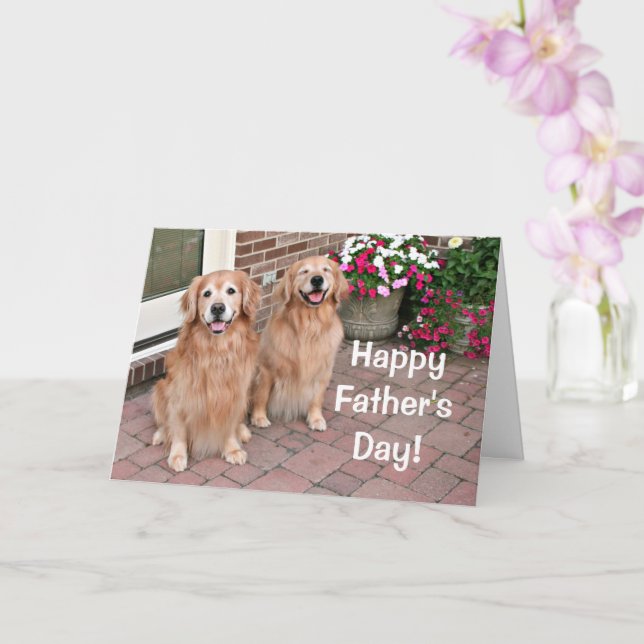 Golden Retriever Dogs With Flowers Father's Day Card (Orchid)